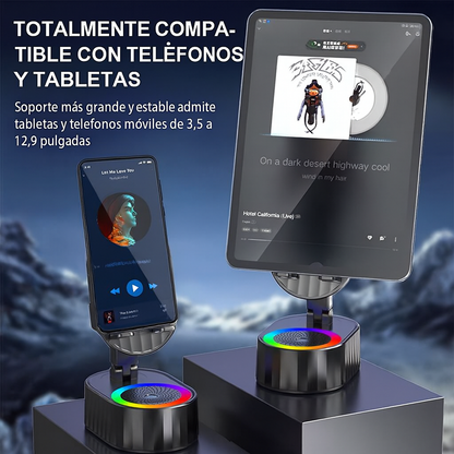Cavari™ Altavoz Bluetooth 5-en-1 con Luz Ambiental – Soporte, Carga y Sonido Inalámbrico