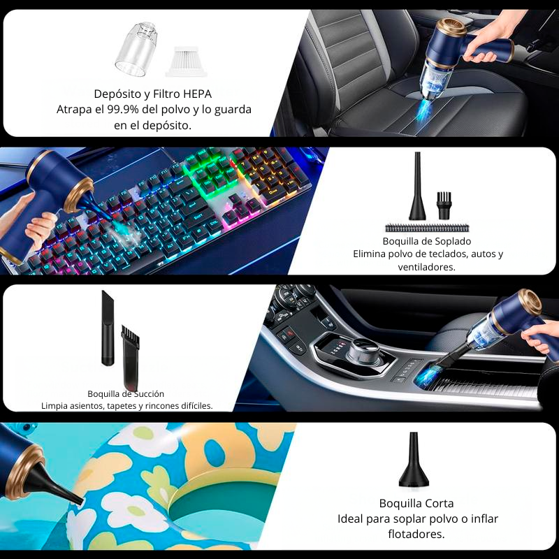 Cavari™ Aspiradora Portátil 120W – Succión Potente 19000Pa Inalámbrica