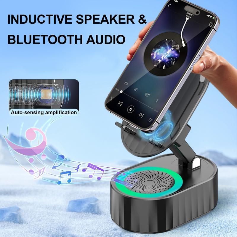 Cavari™ Altavoz Bluetooth 5-en-1 con Luz Ambiental – Soporte, Carga y Sonido Inalámbrico